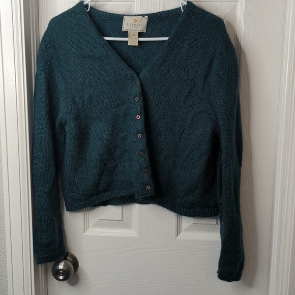 Express Cropped Button Up sweater Mohair Wool Blend Size L Vintage Made in Italy - Picture 1 of 9